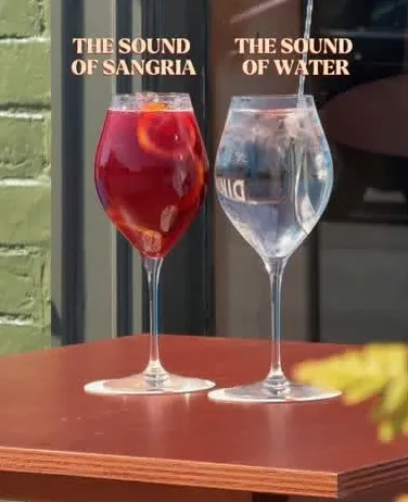 Glass of Water and Glass of Sangria exterior of Plates and Grapes